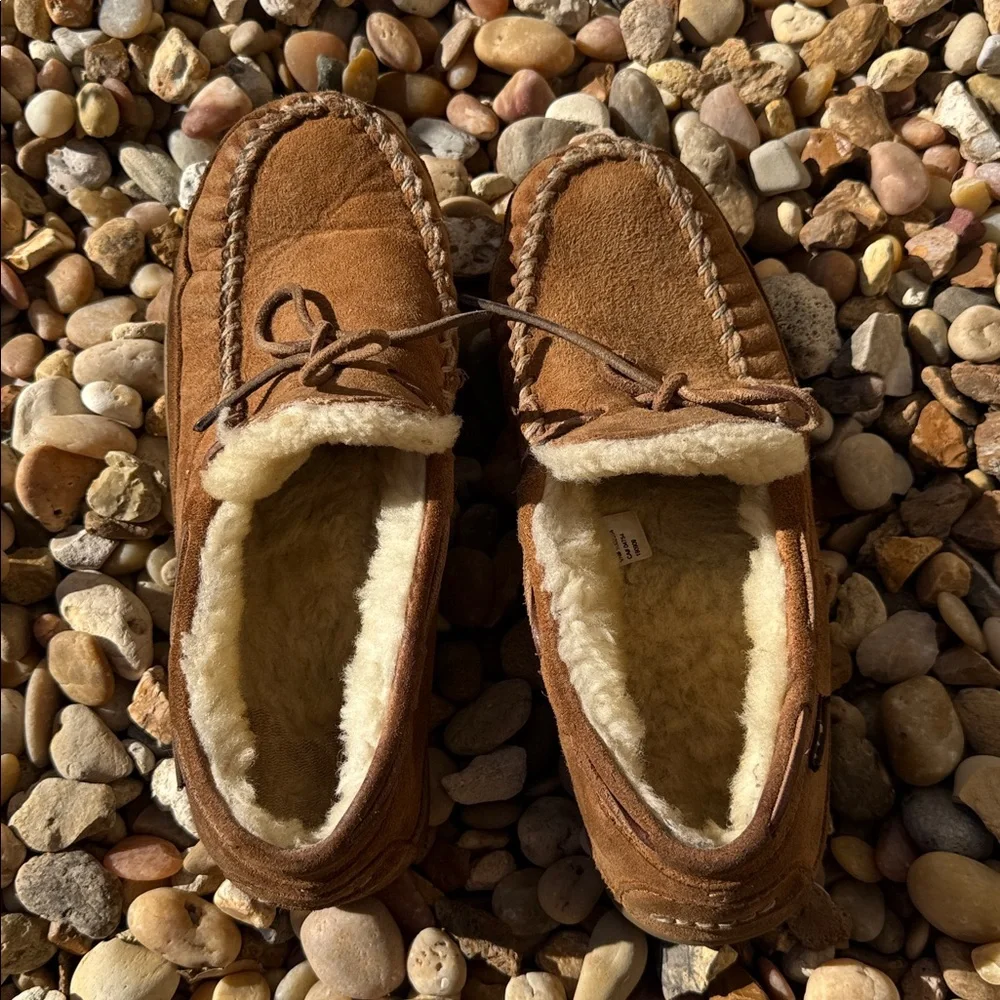 Suede Moccasin Slippers LL Bean Cozy Brown Men’s Size 9